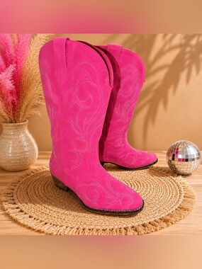 Dream Pairs Pink Western Heeled Cowboy Boots